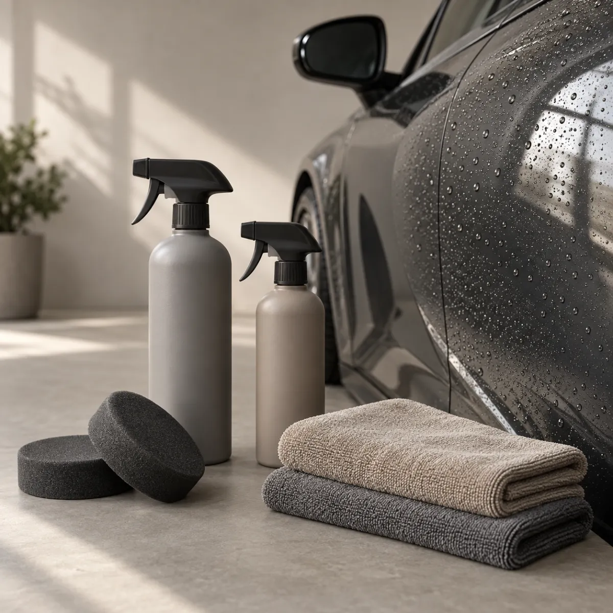 Ceramic spray wax kit with applicator pads and buffing towels